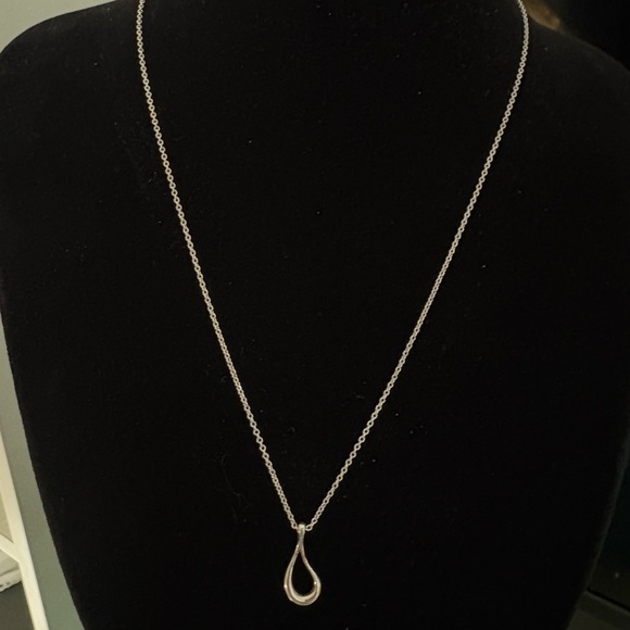 Tiffany & Co Elsa Peretti 925 Sterling  Silver Open Teardrop Necklace - Picture 6 of 11